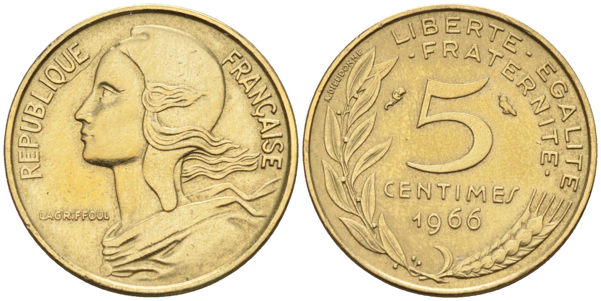 Франция 5 сантимов  1966 тип Марианна KM 933 никель алюминий медь 4115-254