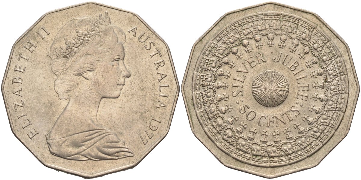 Австралия 50 центов 1977 25 лет правления Елизаветы II KM 70 медно-никель 4131-821