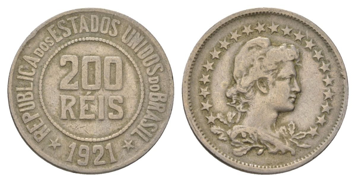 Бразилия 200 реалов 1921 KM 519 медно-никель 4624-1152