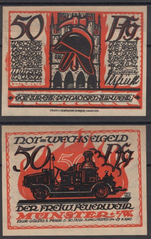Мюнстер 50 пфеннигов 1921 DeNG 2 913.1 бумага UNC (пресс) 8612-14-1-1