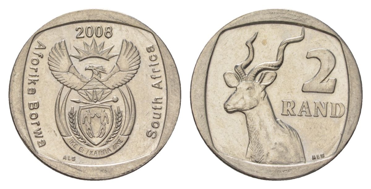 ЮАР 2 ранда 2008 KM 445 медь плакированная никелем UNC 4628-226