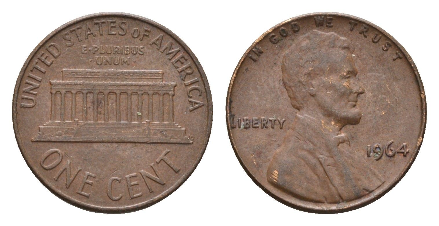США 1 цент 1964 Авраам Линкольн KM 201 медь цинк 4674-513