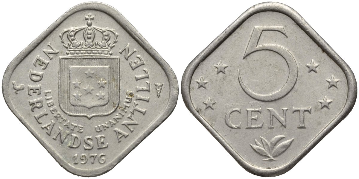 Нидерландские Антилы 5 центов 1976 Юлиана (1948-1980) KM 13 медно-никель 192-729