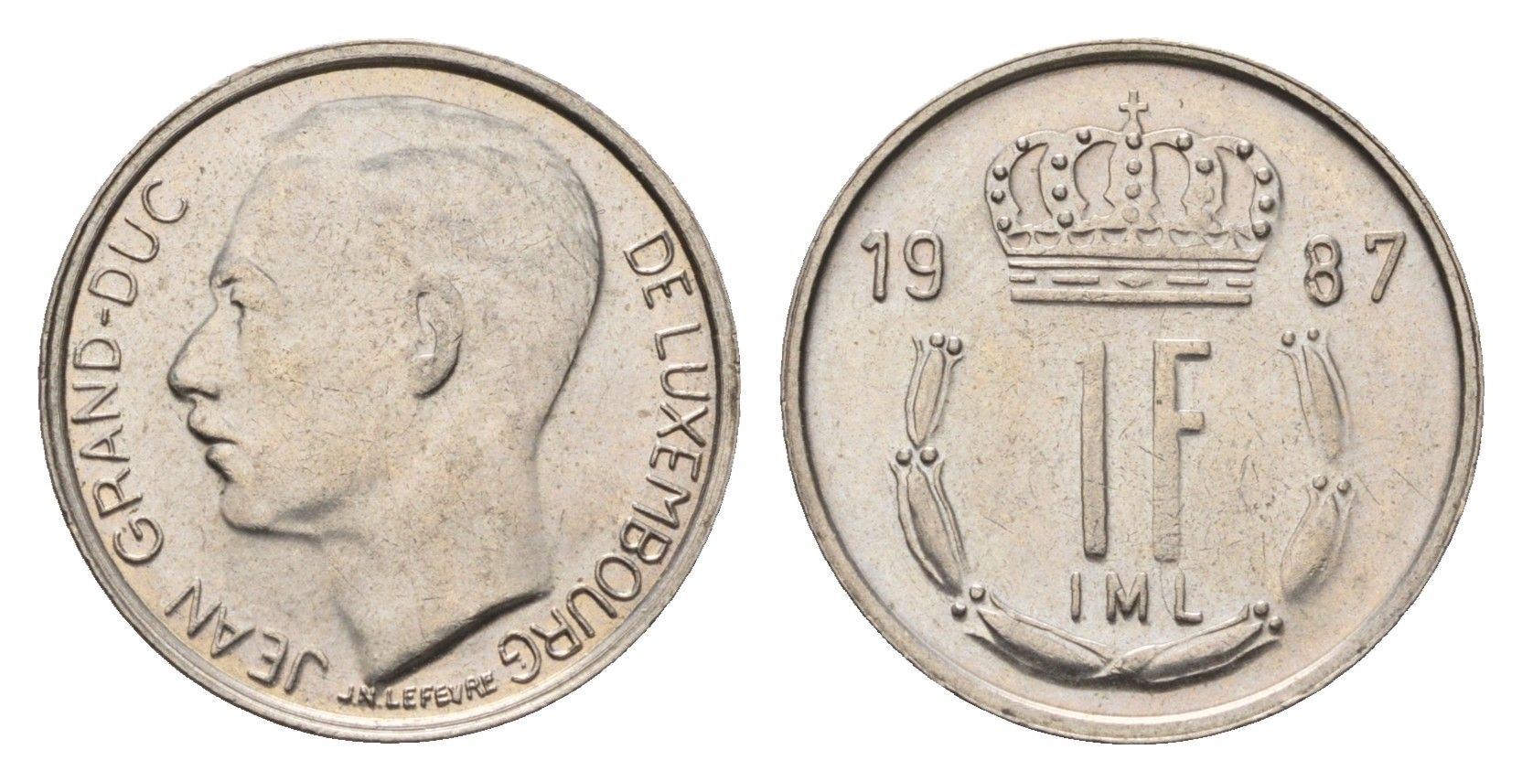 Люксембург 1 франк 1987 Герцог Жан (1964-1999) KM 59 медно-никель 4702-217