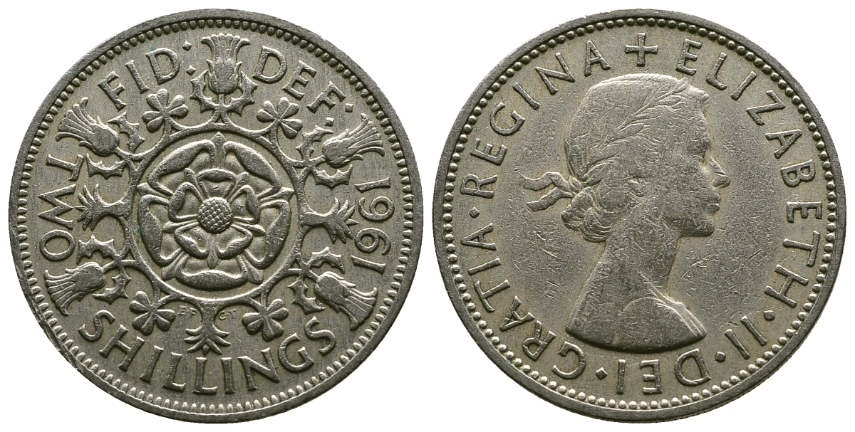 Великобритания 2 шиллинга (флорин) 1961 Елизавета II (1952-2022) KM 906, Spink 4146 медно-никель 4382-326