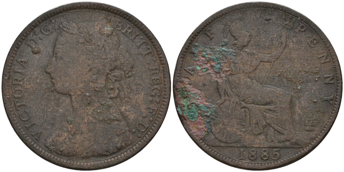 Великобритания 1/2 пенни 1885 Виктория (1837-1901) KM 754, Spink 3956 бронза 4143-1256