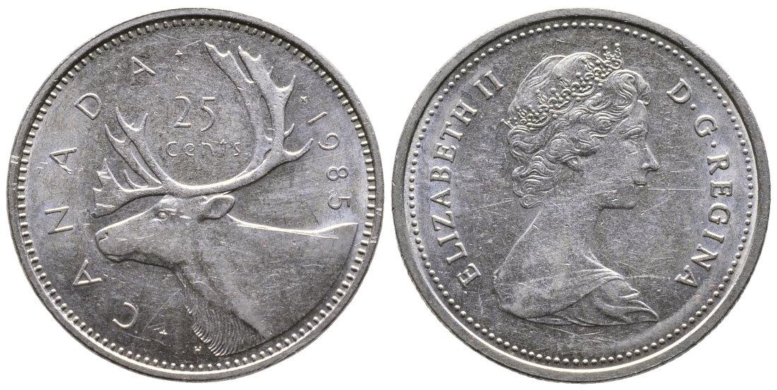 КАНАДА 25 ЦЕНТОВ 1985 ОЛЕНЬ, ЕЛИЗАВЕТА II KM 74 никель 4364-2126
