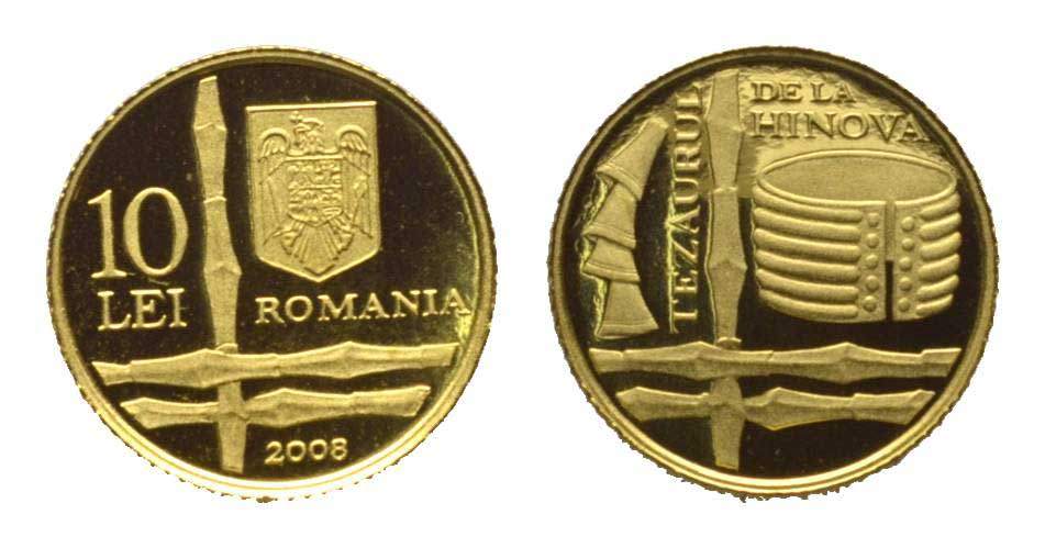 Румыния 10 леев 2008 золотые сокровища, тираж 500 экземпляров KM 232 золото PROOF 00-000-00