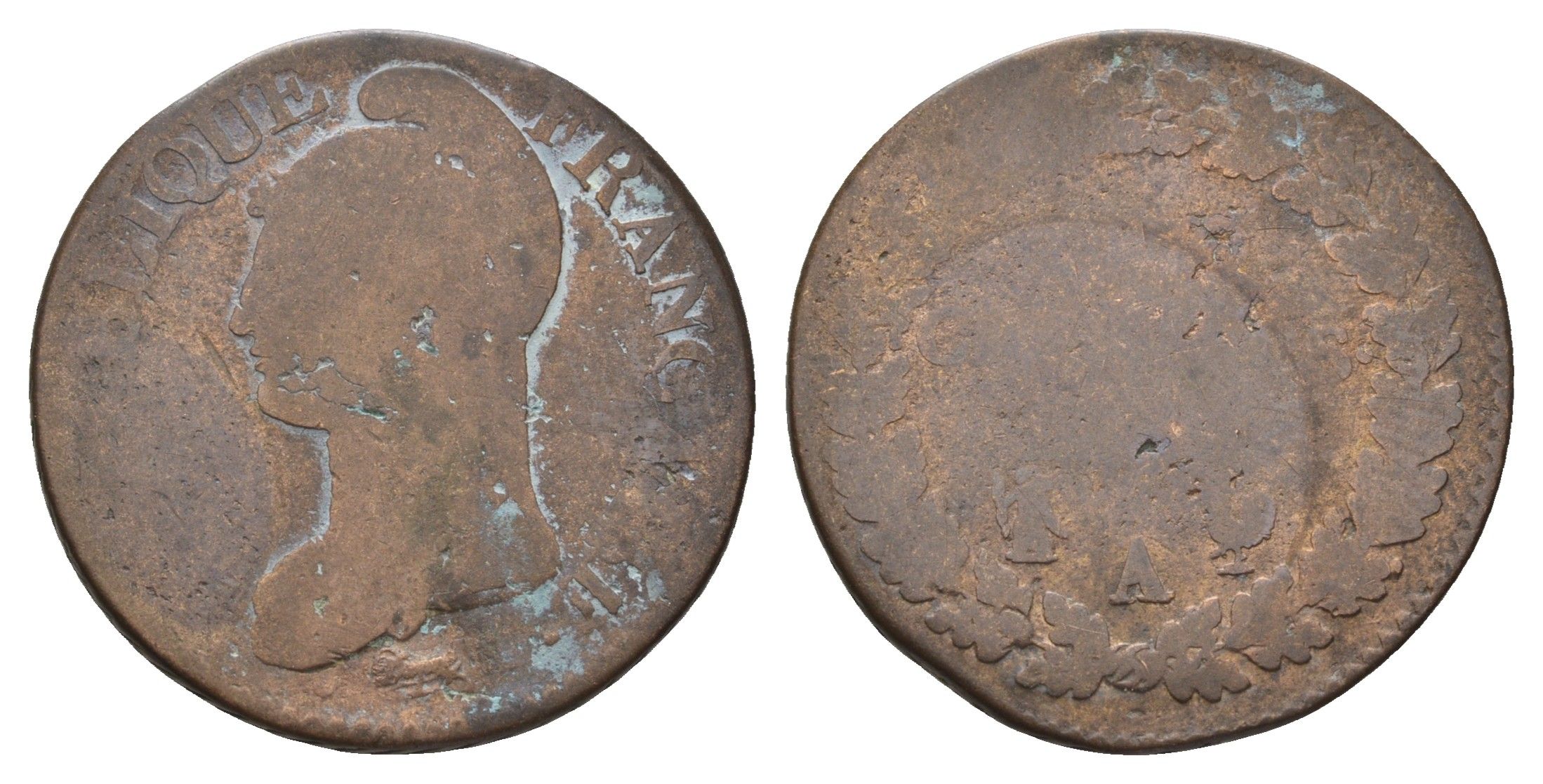 Франция 5 сантимов 1796-1800 KM 640 бронза 37-141