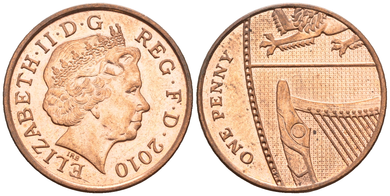 Великобритания 1 пенни 2010 Елизавета II (1952-2022) KM 1107, Spink B6 сталь плакированная медью 4609-726