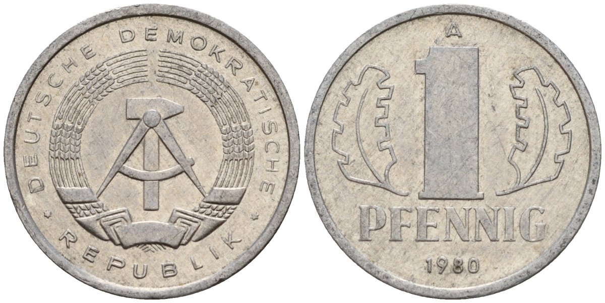 ГДР 1 пфенниг 1980 A KM 8.2 алюминий 187-1015