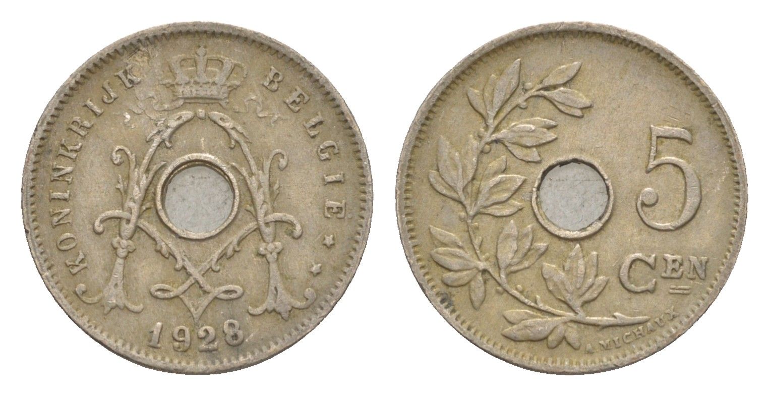 Бельгия 5 сантимов 1928 Belgie, Альберт I (1909-1934) KM 67 медно-никель 4640-1039