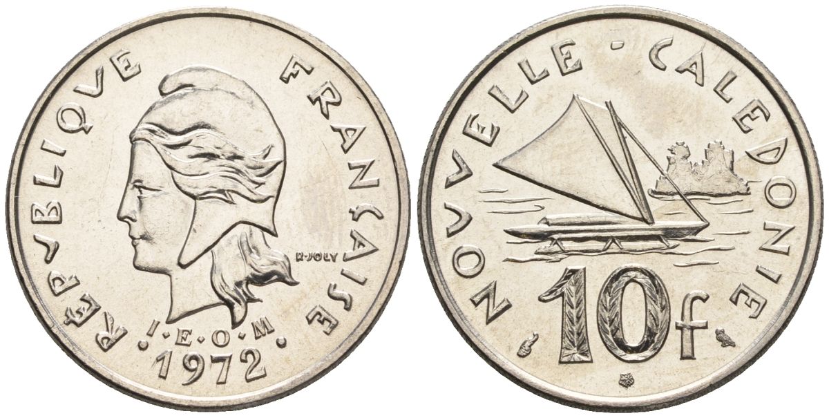 Французская Новая Каледония 10 франков 1972 лодка KM 11 никель  UNC  4610-525