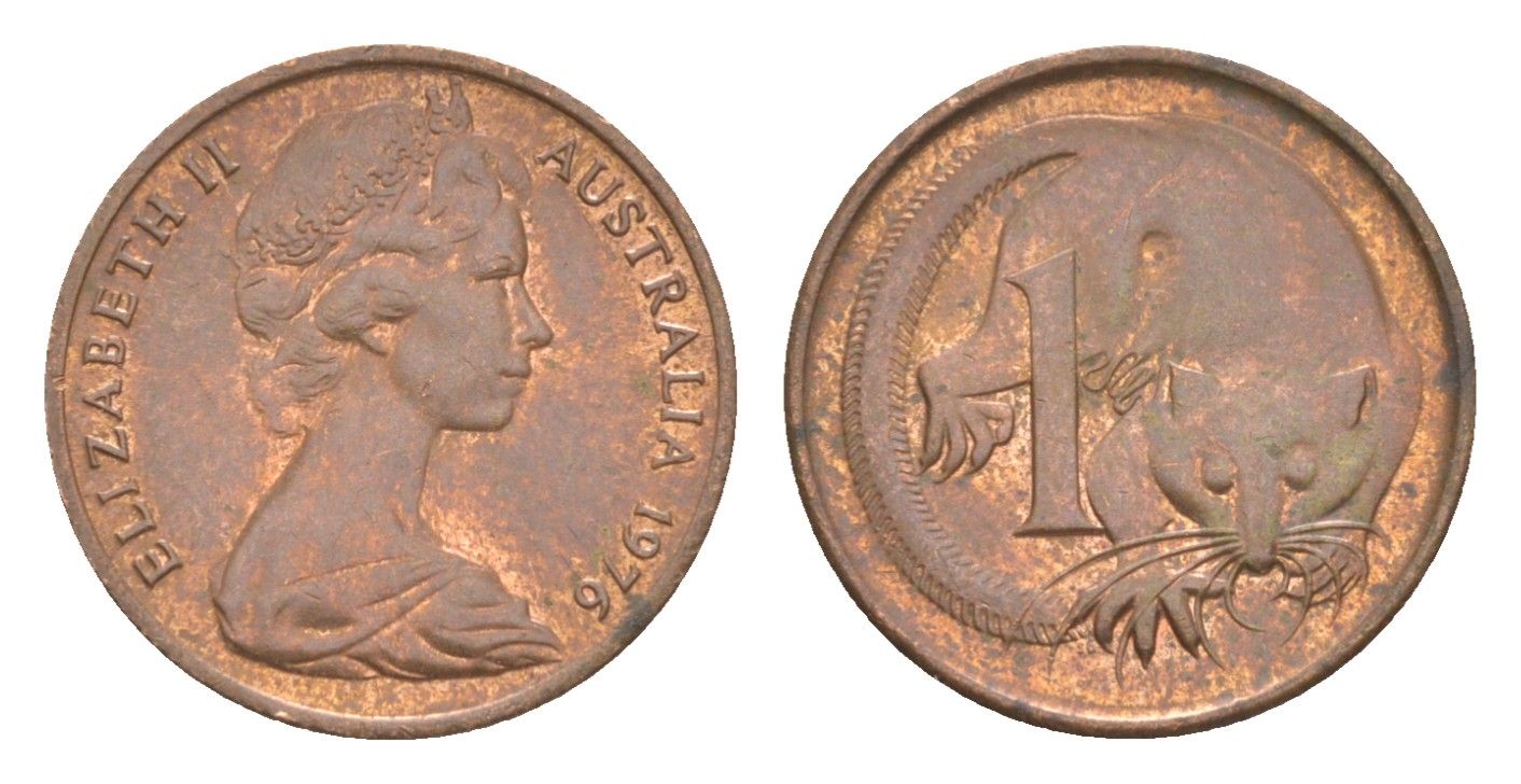 Австралия 1 цент 1976 Елизавета II (1952-2022), молодой портрет, опоссум KM 62 бронза aUNC 4585-455