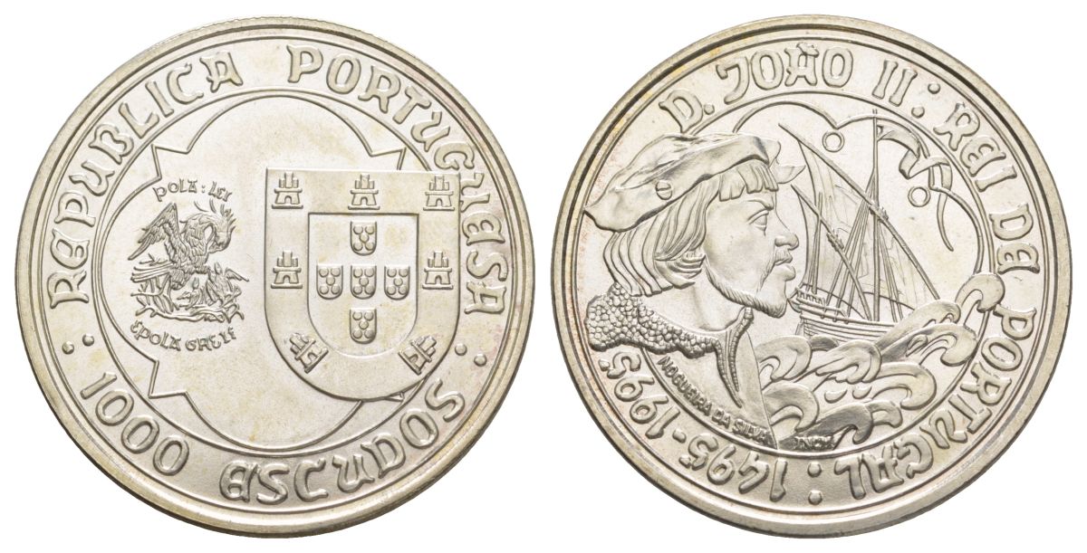 Португалия 1000 эскудо 1995 500 лет со дня смерти Жоао II KM 685 серебро BU 1088-4-44