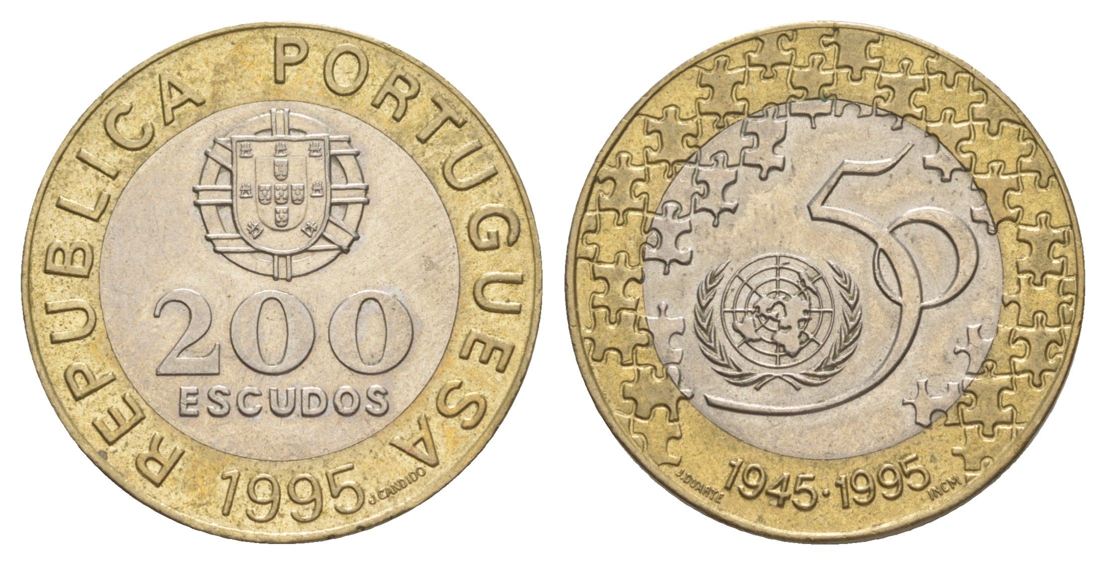 Португалия 200 эскудо 1995 50 лет ООН KM 679 биметалл UNC 4631-1236