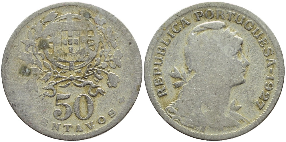Португалия 50 сентаво 1927 KM 577 медно-никель 4395-814