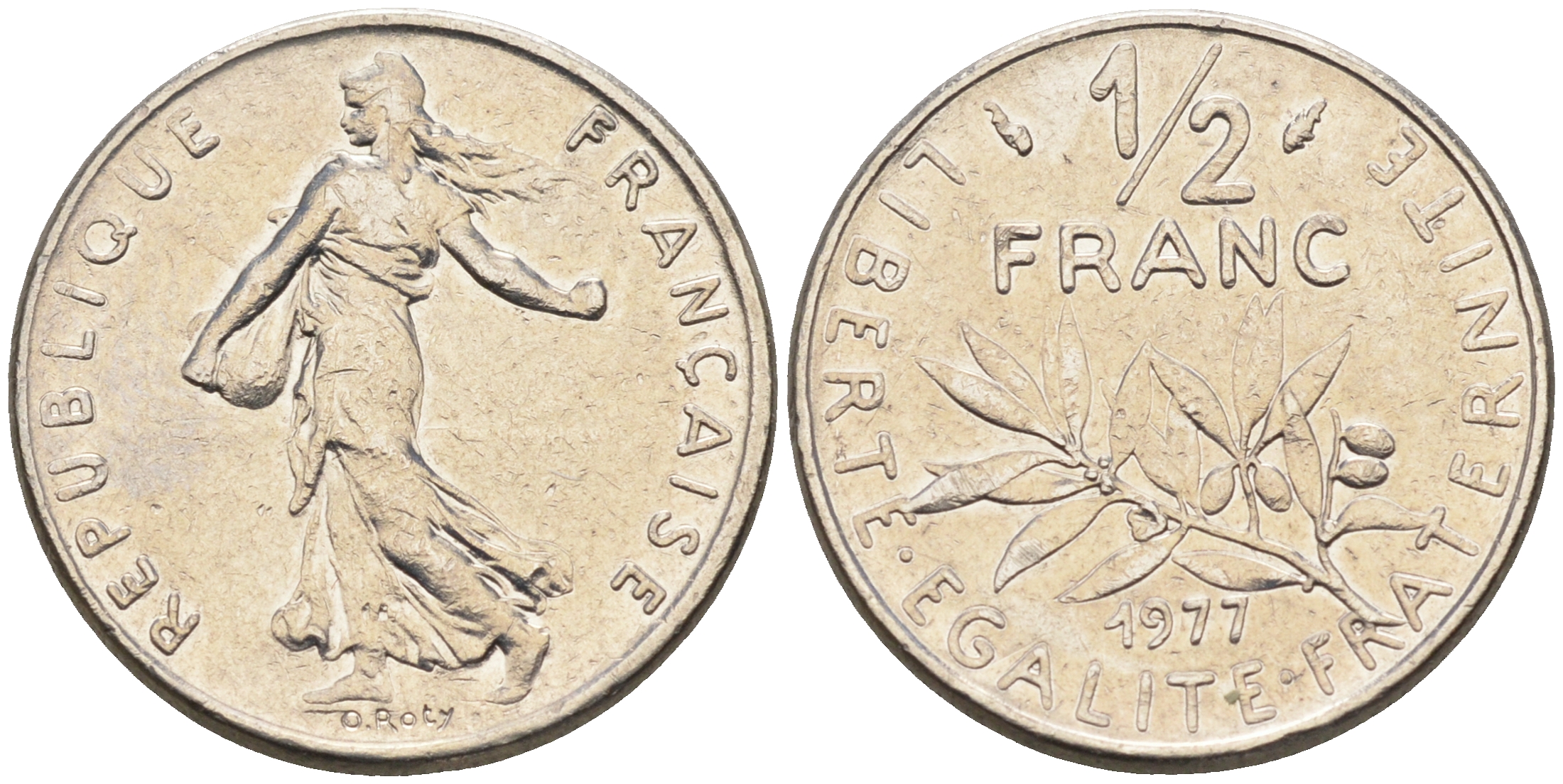 Франция 1/2 франка 1977 сеятель KM 931.1 никель    4169-211