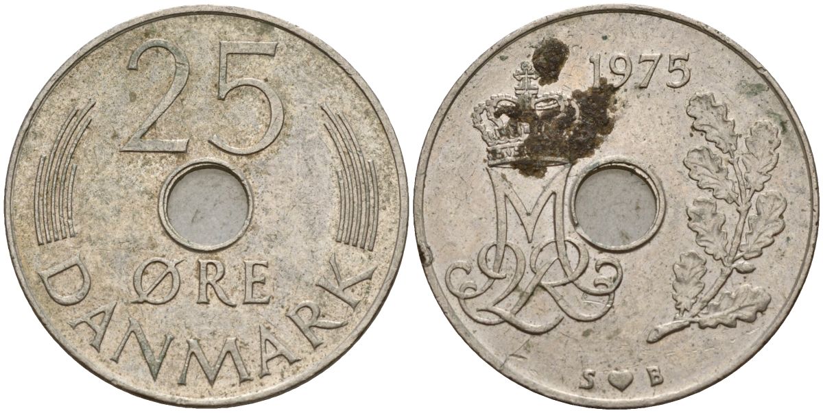 Дания 25 эре 1975 S; B, Маргрете II (1972- ) KM 861.1 медно-никель 4150-917