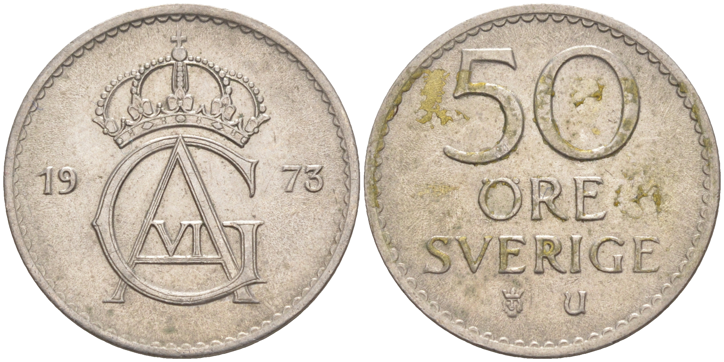 Швеция 50 эре 1973 U, Густав VI Адольф (1950-1973) KM 837 медно-никель 98-716