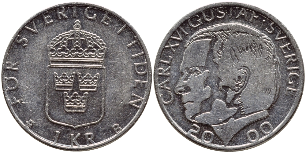 Швеция 1 крона 2000 Карл XVI Густав (1973- ) KM 852а медно-никель 4379-435
