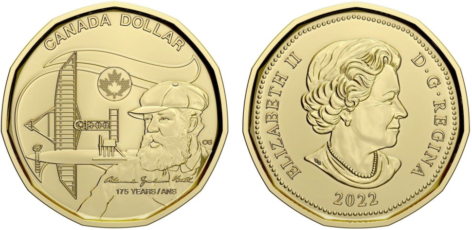 Канада 1 доллар 2022 175 лет со дня рождения Александра Грейам Белла, изобретатель телефона KM 3189 сталь плакированная латунью  UNC  4531-213
