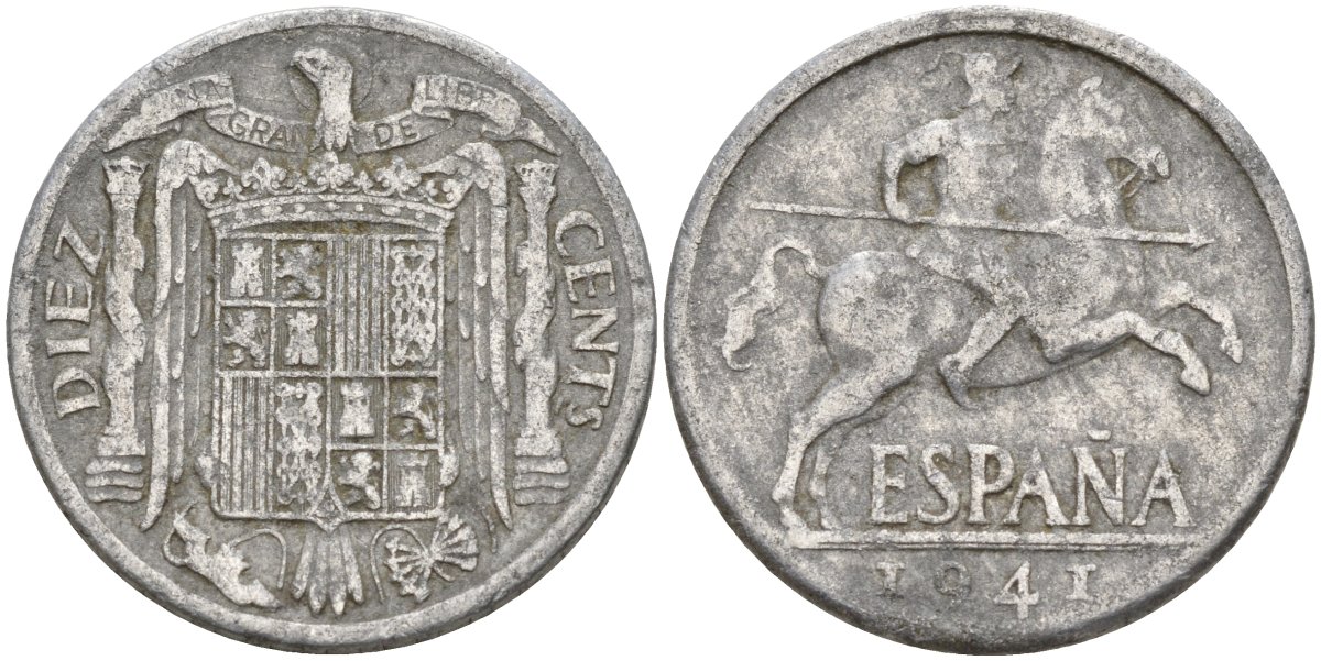 Испания 10 сентимо 1941 Франсиско Франко (1939 - 1975) KM 766 алюминий 4155-221