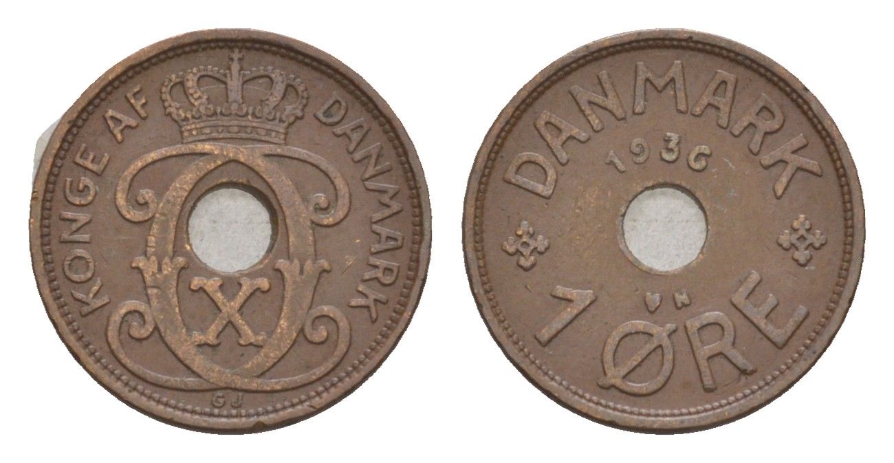 Дания 1 эре 1936 N, Кристиан X (1912-1947) KM 826 бронза 4658-154