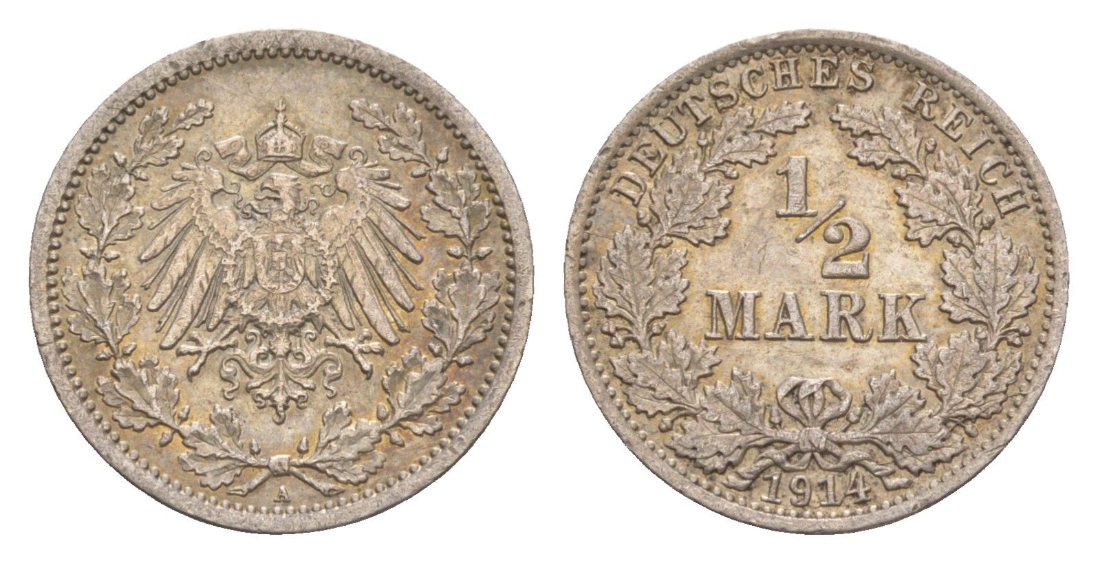 Германия 1/2 марки 1914 A, Вильгельм II (1888-1918) KM 17, J. 16 серебро 4655-262