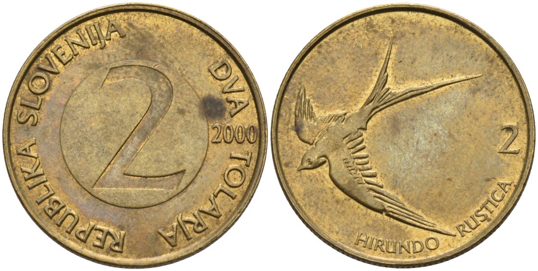 Словения 2 толара 2000 ласточка KM 5 никель латунь 4573-614