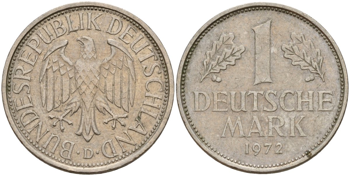 ФРГ 1 марка 1972 D KM 110, J. 385 медно-никель 4159-1124
