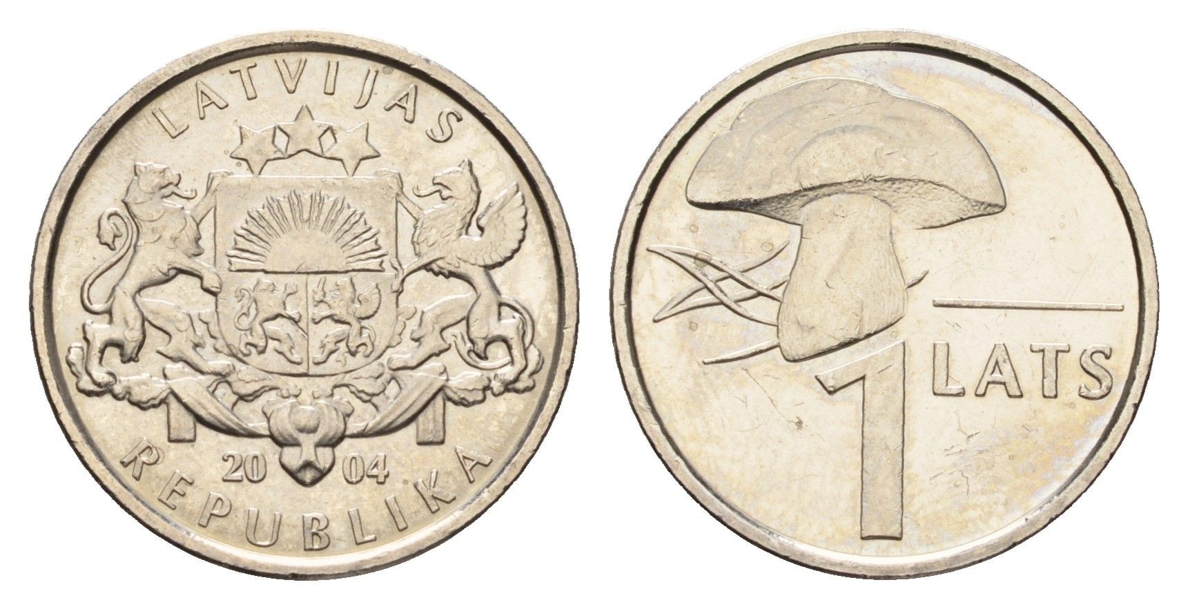 Латвия 1 лат 2004 гриб KM 67 медно-никель UNC 4679-318