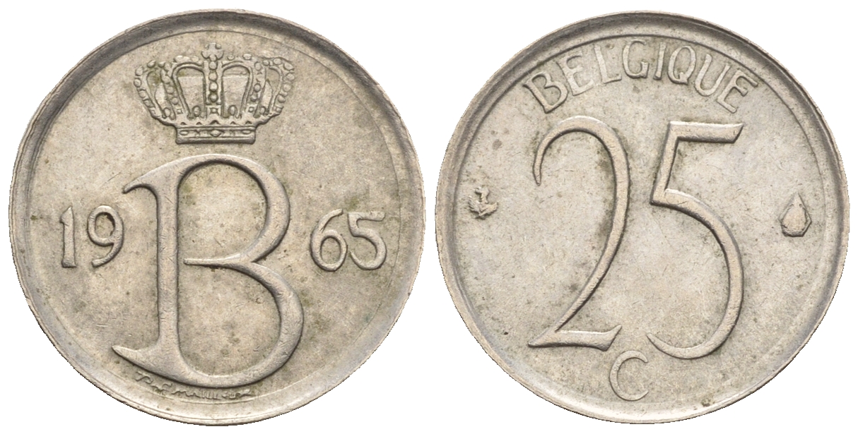 Бельгия 25 сантимов 1965 Belgique, Бодуэн I (1951-1993) KM 153.1 медно-никель 4609-739