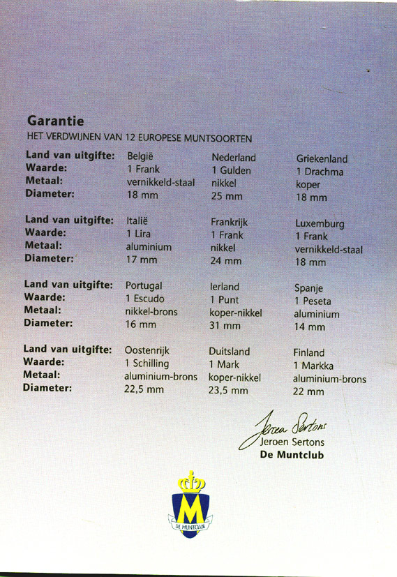 Нидерланды набор из 12 монет доевровые монеты, стран первыми вступивших в Еврозону, буклет 7-6-1-25