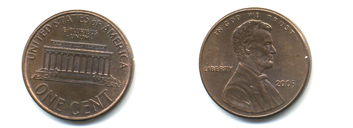 США 1 ЦЕНТ 2005 ЛИНКОЛЬН KM 201b цинк плакированный медью UNC 179-557