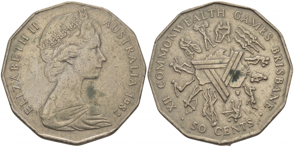 Австралия 50 центов 1982 Елизавета II (1952-2022), XII игры стран Британсого содружества KM 74 медно-никель 3457-222
