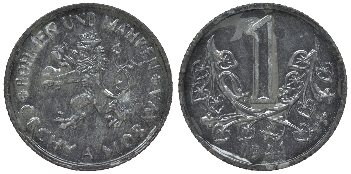 Богемия и Моравия 1 крона 1941 германский протекторат KM 4 цинк 4121-127