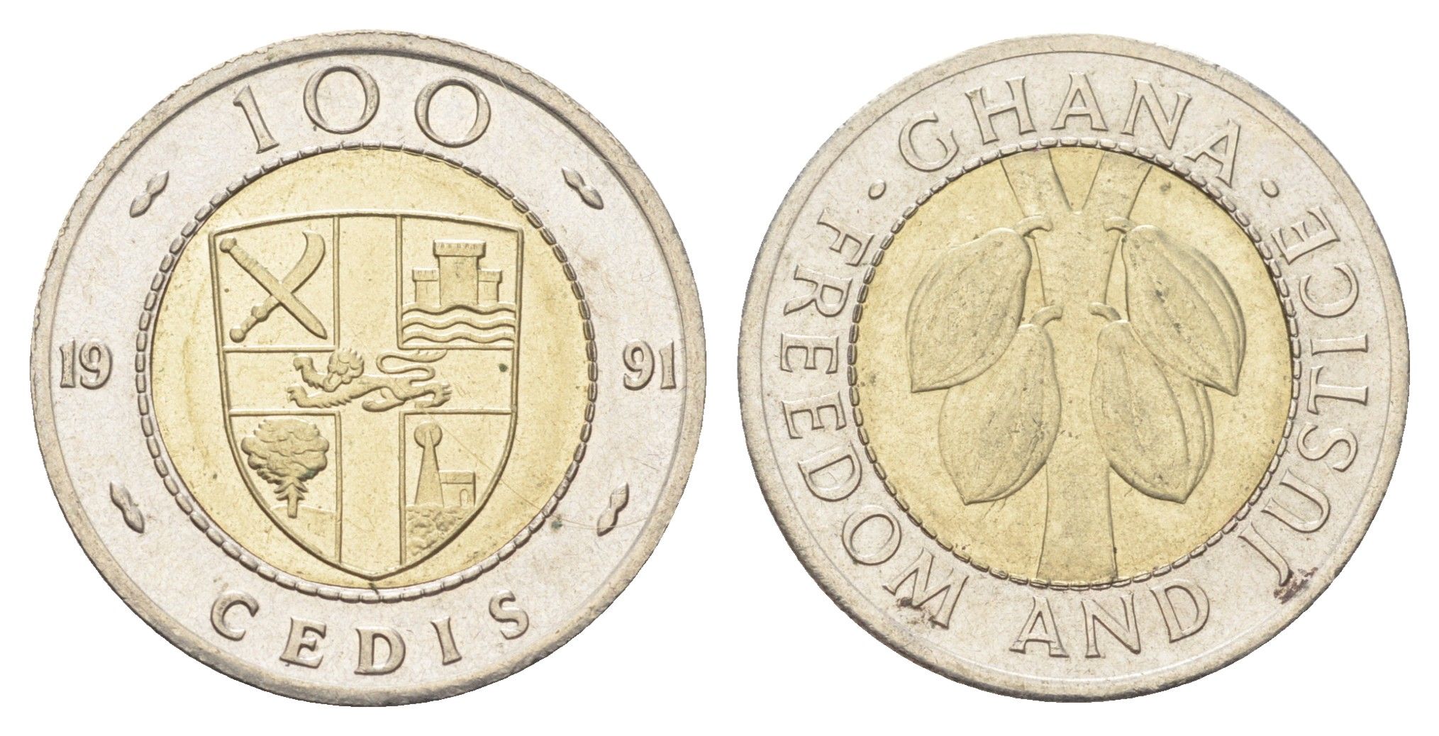 Гана 100 седи 1991 KM 32 биметалл UNC 4703-1252