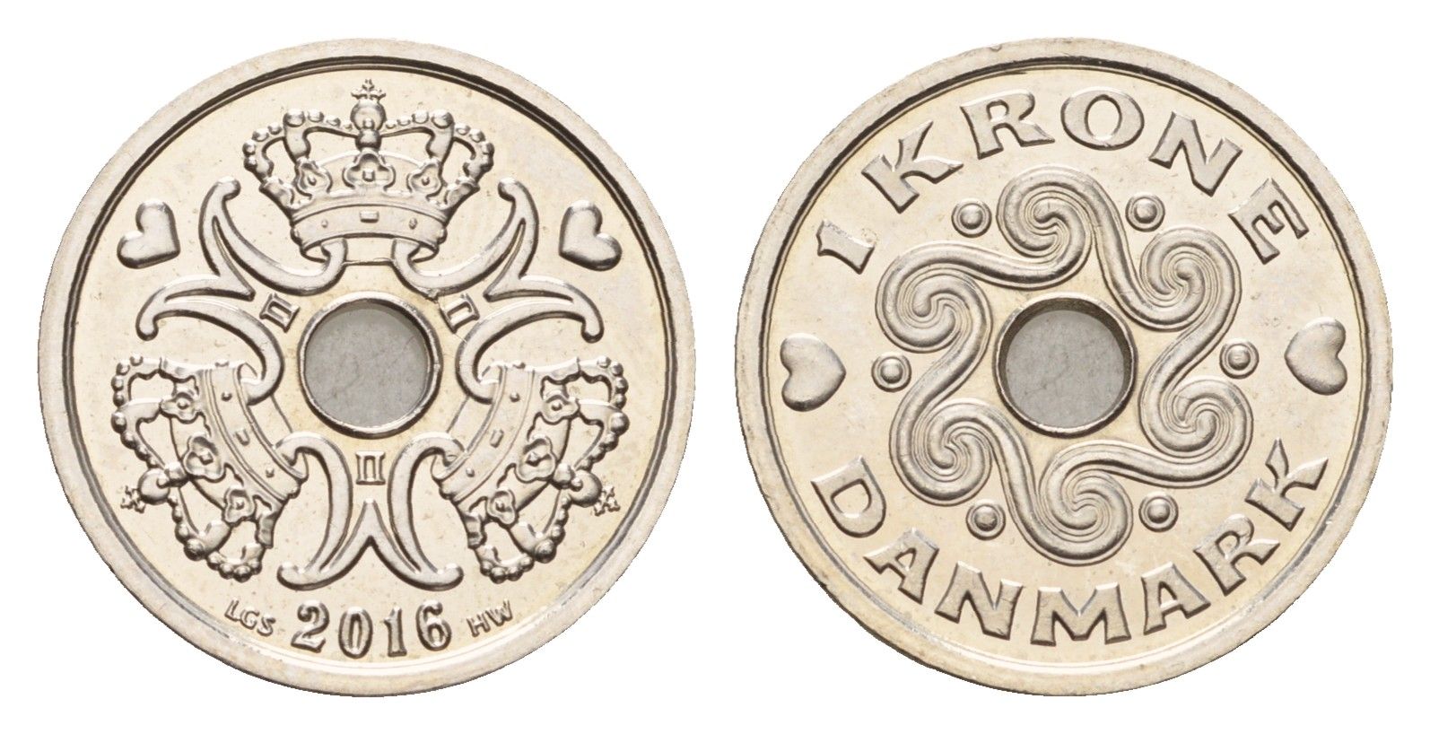 Дания 1 крона 2016 Маргрете II (1972-2024) KM 873 медно-никель UNC 75-819