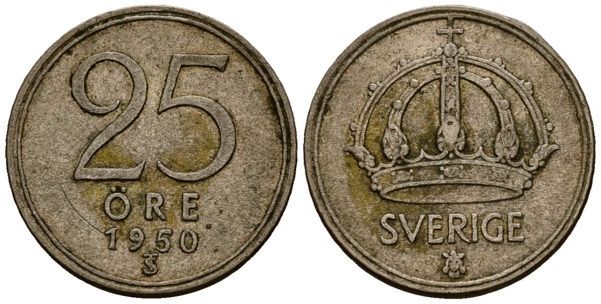 Швеция 25 эре 1950 Густав V (1907-1950) KM 816 серебро 4164-1025