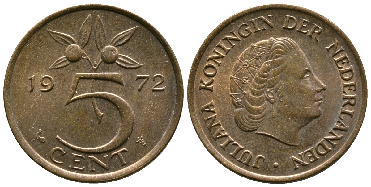 Нидерланды 5 центов 1972 Юлиана (1948-1980) KM 181 бронза 177-143