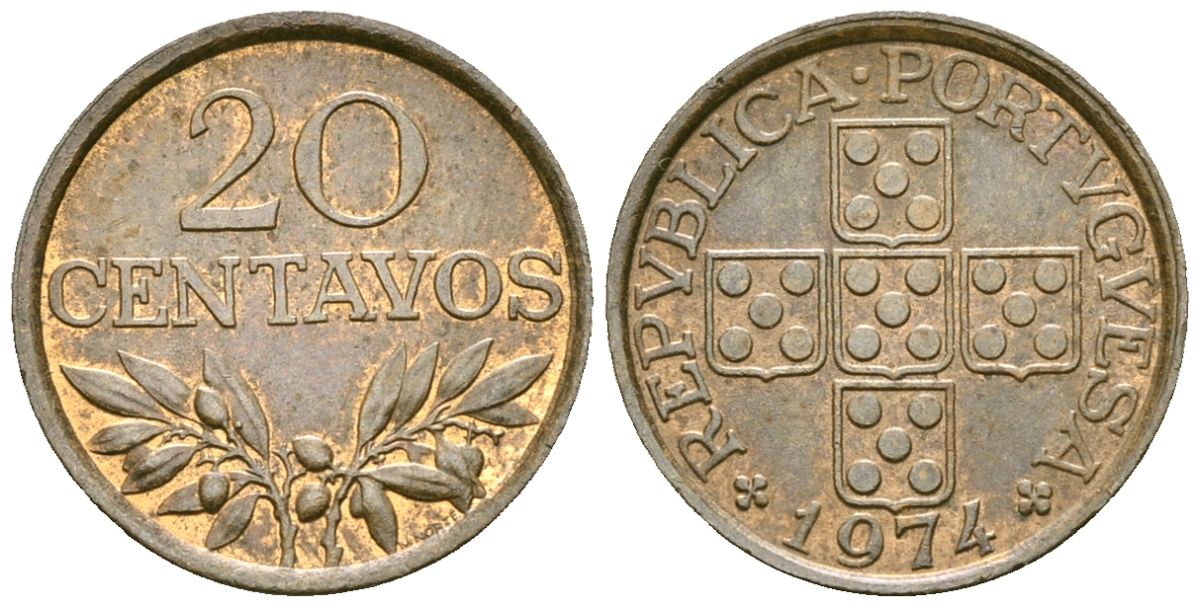 Португалия 20 сентаво 1974 KM 595 бронза 4164-1136