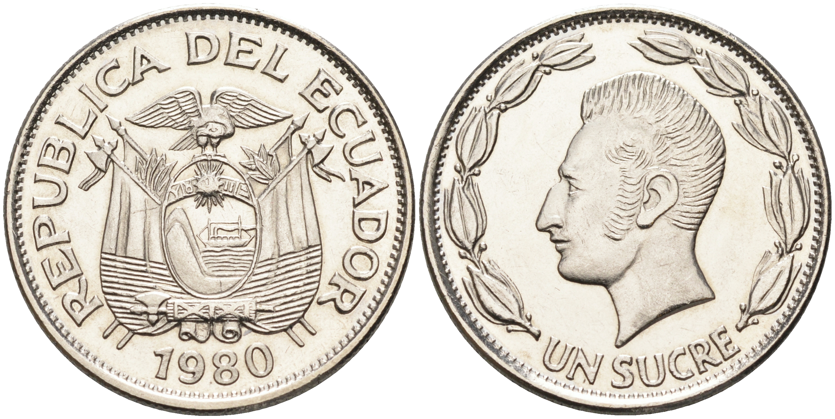 Эквадор 1 сукре 1980 Антонио Хосе Сукре KM 78b сталь плакированная никелем  UNC  4595-652