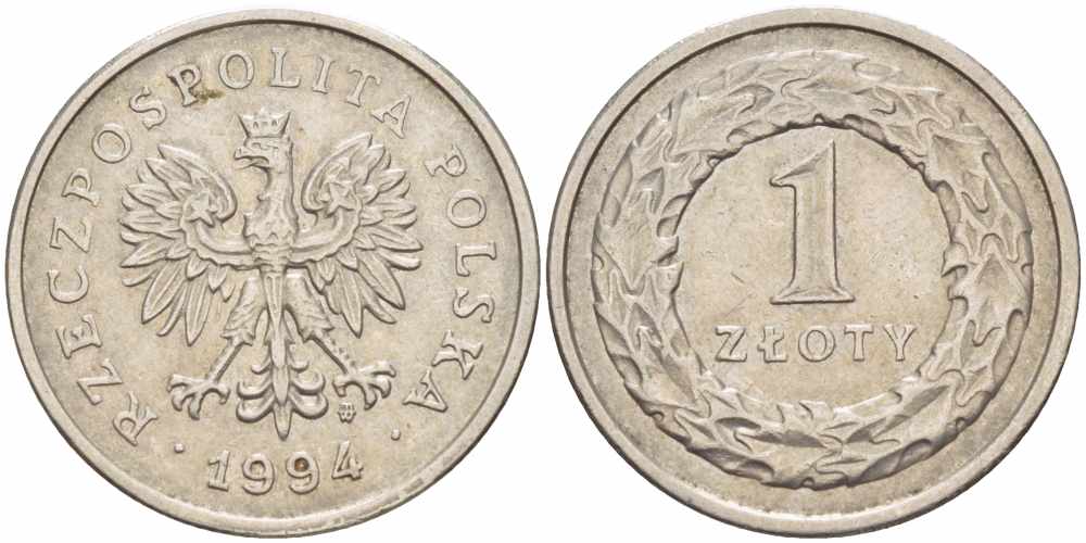 Польша 1 злотый 1994 MW KM 282 медно-никель 60-713