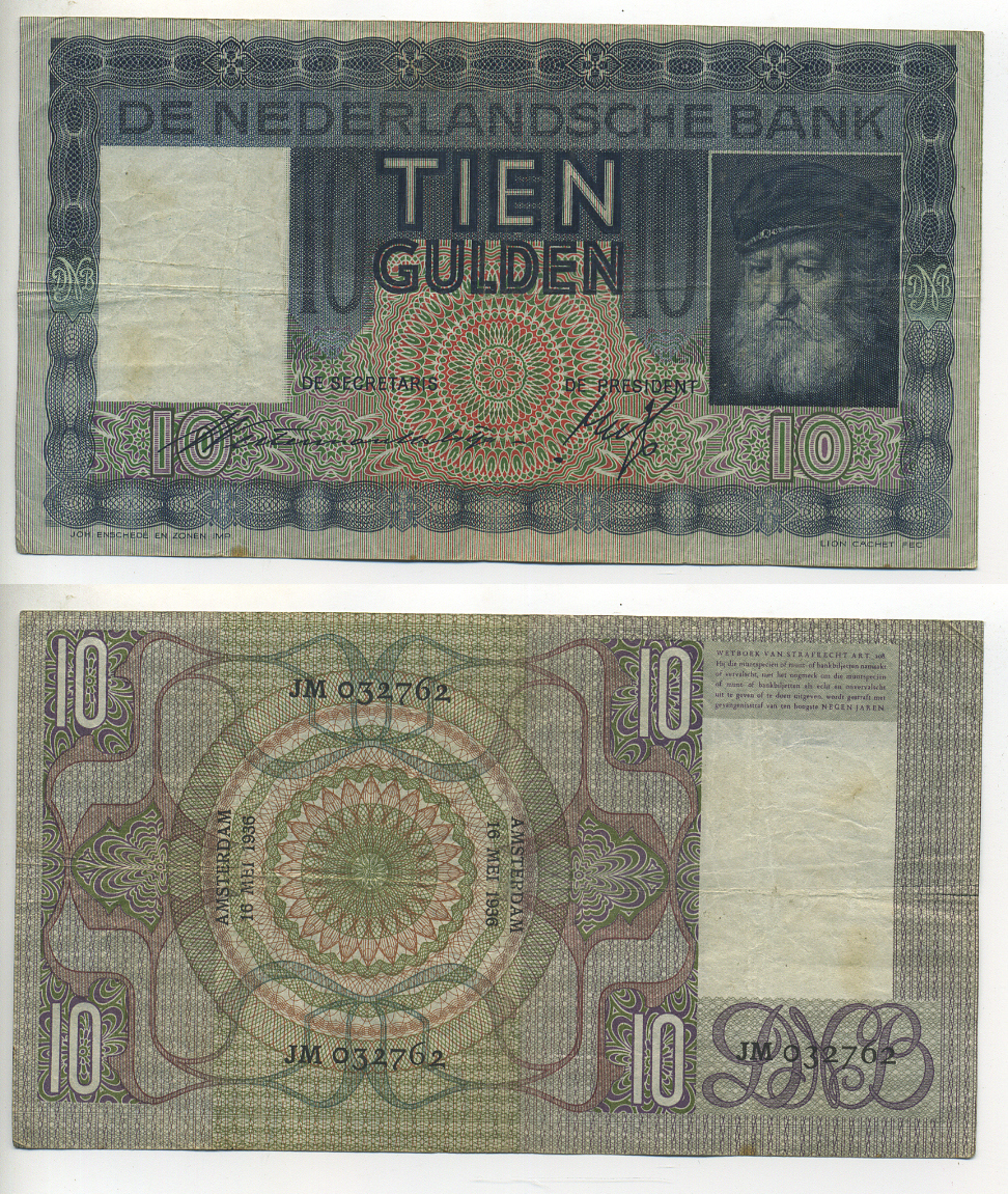 НИДЕРЛАНДЫ 10 ГУЛЬДЕНОВ 1936 Pick 49 бумага 7553-28-2