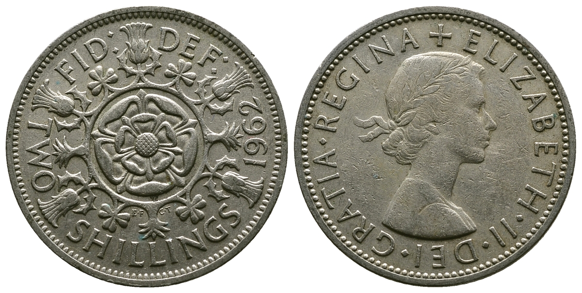 Великобритания 2 шиллинга (флорин) 1962 Елизавета II (1952-2022) KM 906, Spink 4146 медно-никель 4382-344
