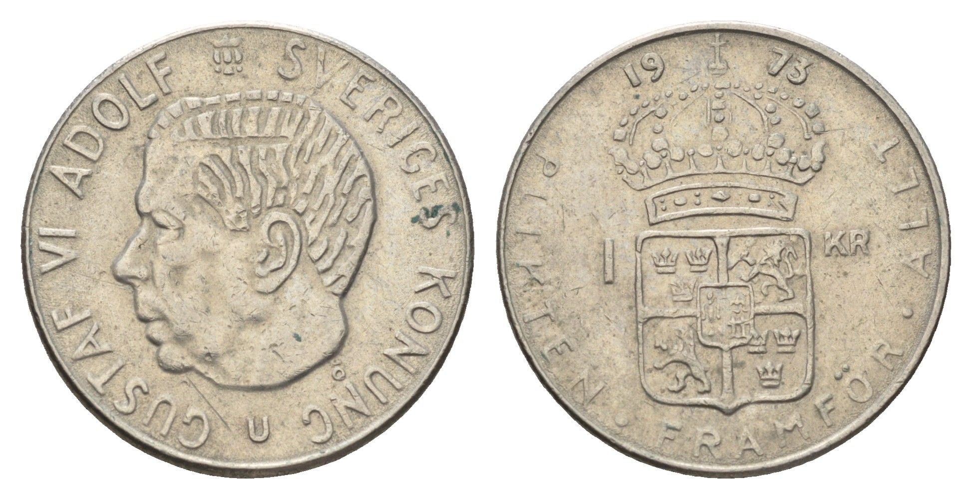 Швеция 1 крона 1973 U, Густав VI Адольф (1950-1973) KM 826a медь плакированный медно-никелем 4619-644