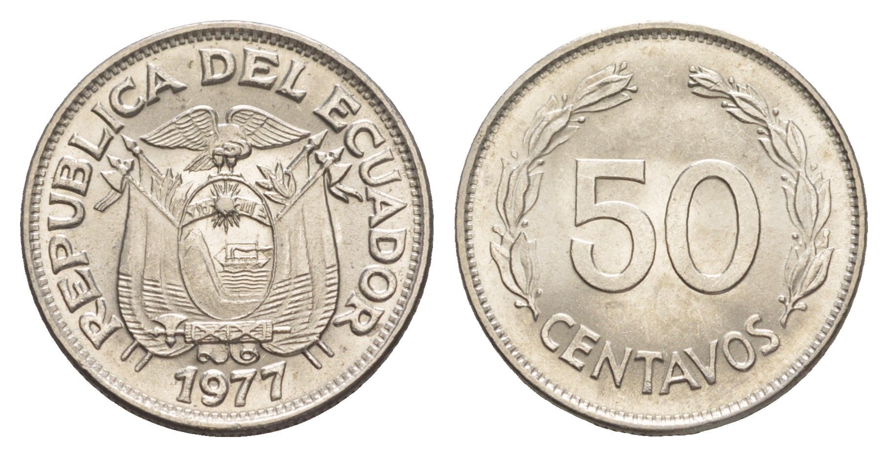 Эквадор 50 сентаво 1977 KM 81 сталь плакированная никелем UNC 4641-617