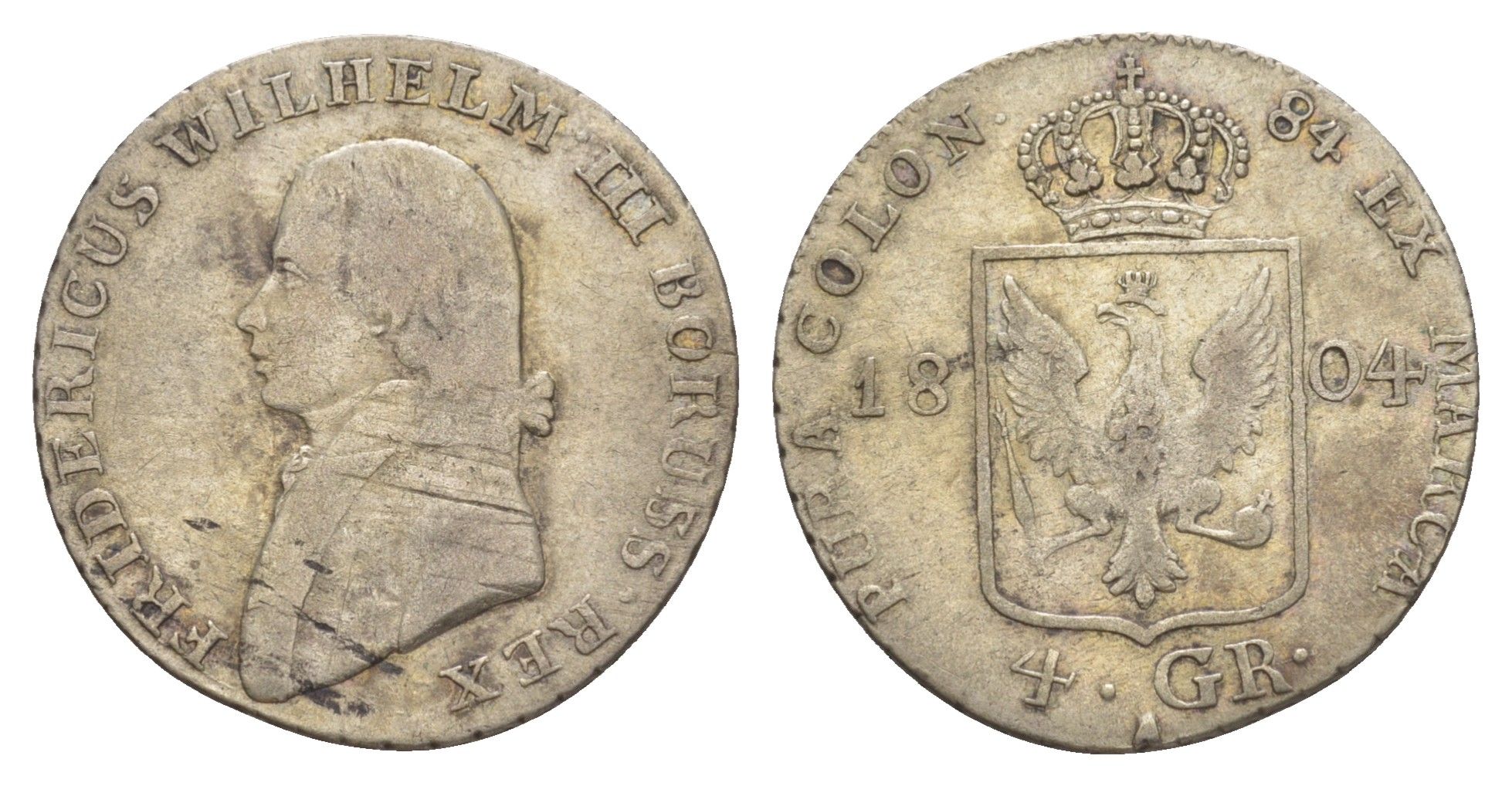 Пруссия 4 гроша 1804 A, Фридрих Вильгельм III (1797-1840) KM 370 серебро 1523-714