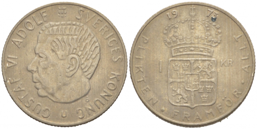 Швеция 1 крона 1973 Густав VI Адольф (1950-1973) KM 826а медь плакированная медно-никелем 77-636